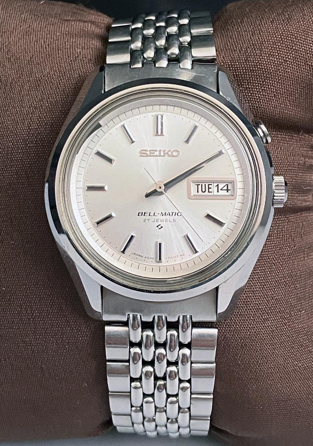 SEIKO Bell-Matic シルバー/ブラック レザーベルト ジャンク品 SEIKO