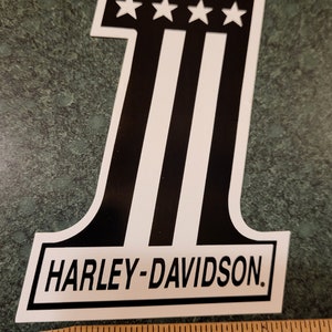 Harley Davidson No. 1 Sticker 5 Inches Tall and 3.5 inches wide Available in classic Black and White