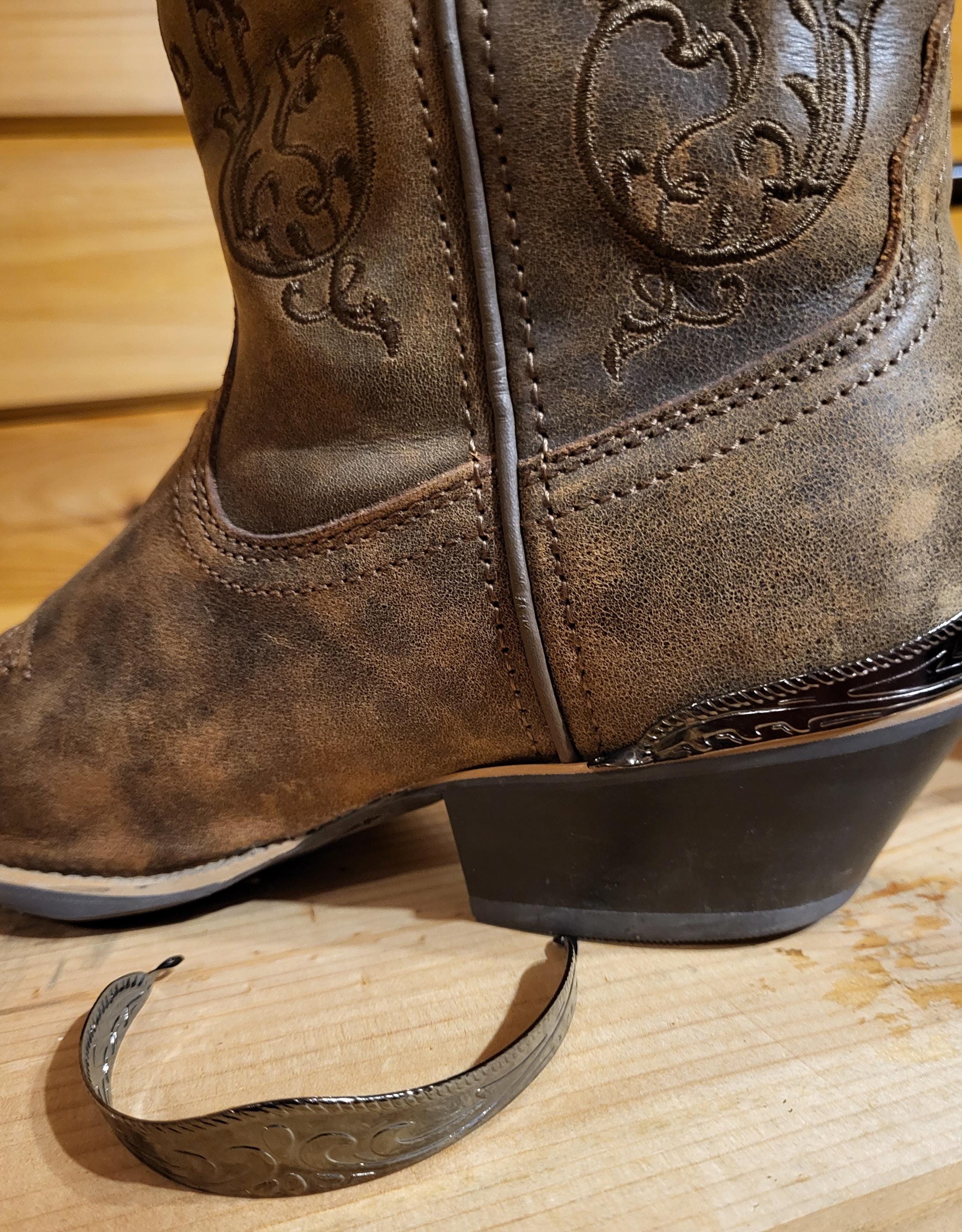 Western Cowboy Boot Heel Plates Guards Shiny Black (Gun Metal) One Pair with Nails