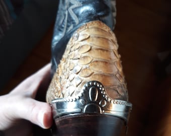 Vintage Western Cowboy Boot Heel Plates Guards Antique Silver with Unique Design Side Mount