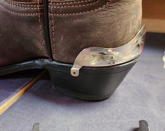Vintage Western Cowboy Biker Boot Heel Plates Guards Silver Side Mount One Pair