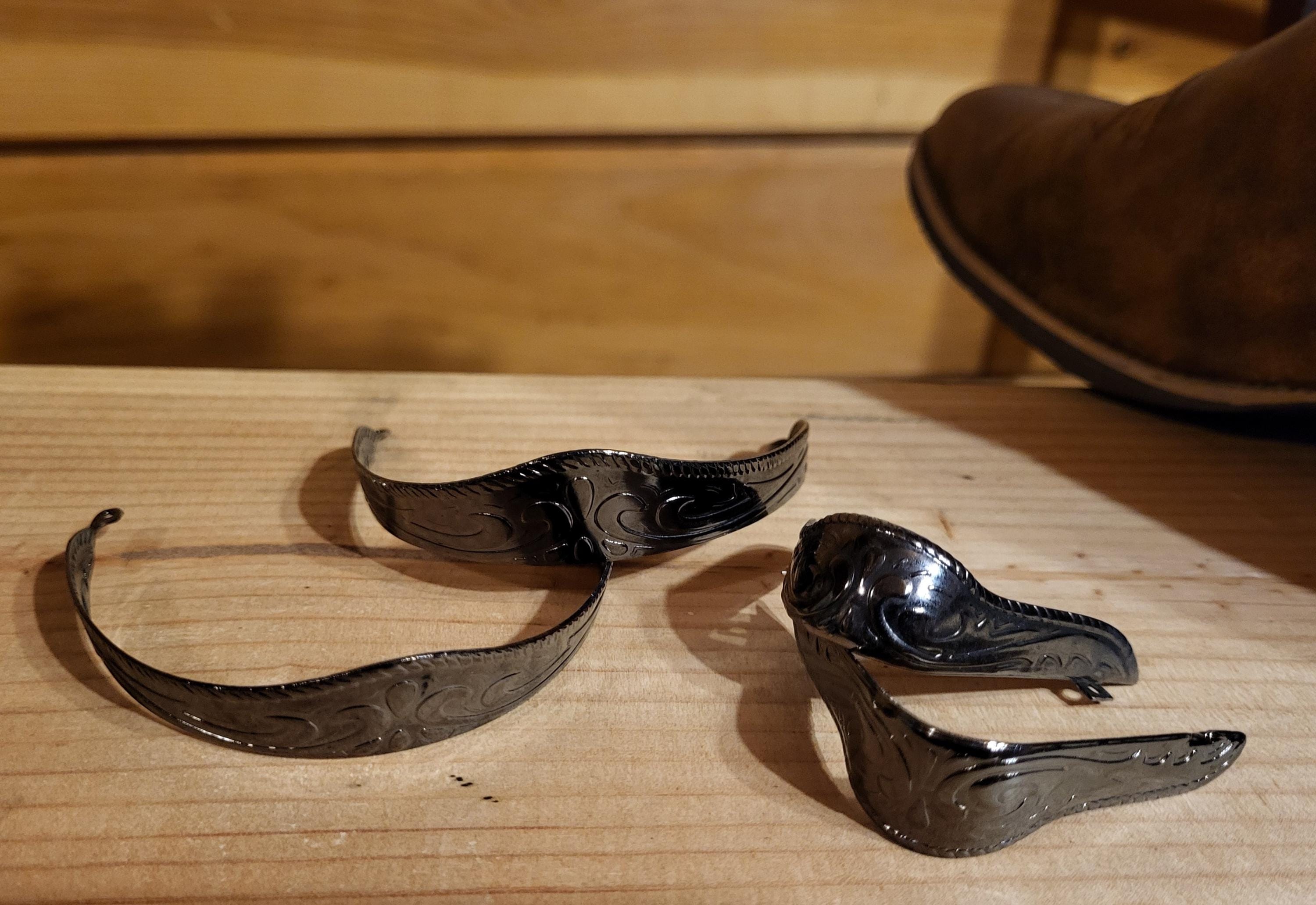 Protège-orteils (embouts) Pour Bottes Cowboy Western - Argenté - Paire Complète Avec Bord Et Talon - Neuf