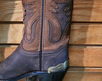 Vintage Western Cowboy Boot Heel Plates Guards Antique Gold with Scalloped Edge Design Side Mount One Pair