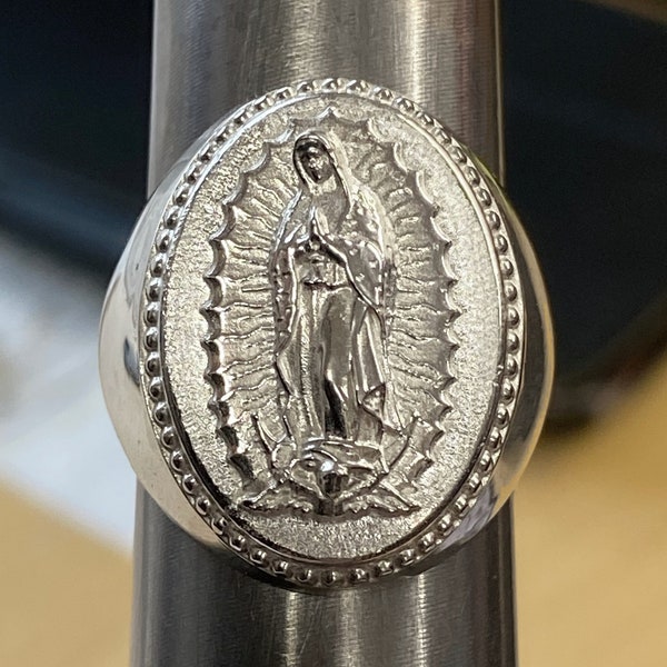 Solid Virgin Mary Our lady of Guadalupe Ring Sterling Silver 925 1 inch ~29g