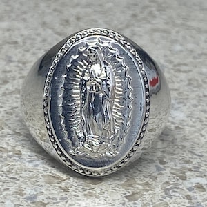 Large Virgin Mary Our Lady of Guadalupe Ring Sterling Silver 925 Sizes ...