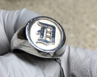 Letter D Sterling Silver 925 Old English Font Solid Initial Ring