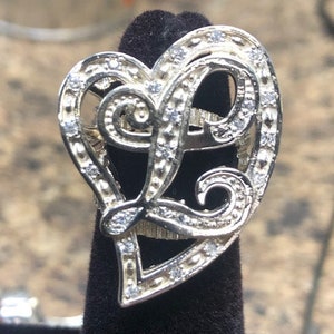 Sterling Silver Cursive Large Heart L Initial Ring Custom-Made