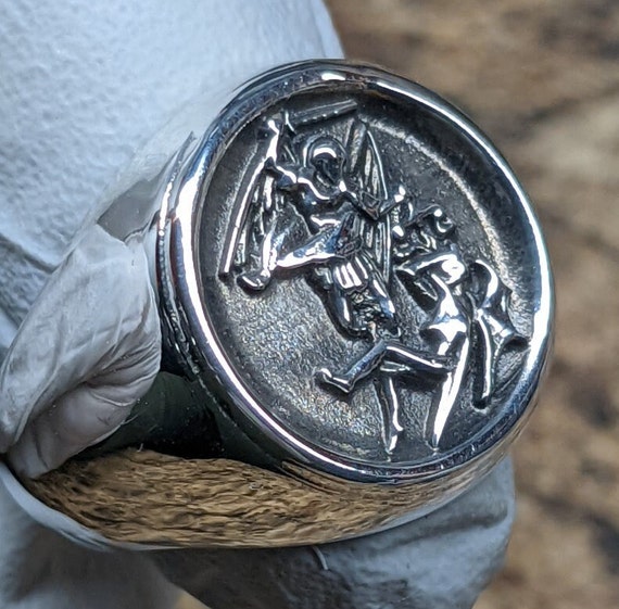 【SAINT MICHAEL】STHD . SILVER RING/SILVER Saint Michael MR Design Sterling Silver 925 Ring Sizes 7-16