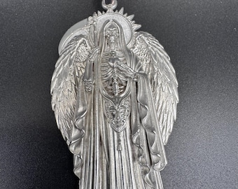 Santa Muerte Wings Large 3" Pendant Sterling Silver 925