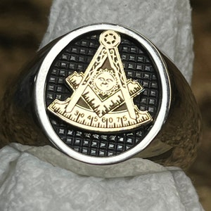 Past Master zweifarbiger 14k Gold und Sterling Silber .925 Masonic Ring