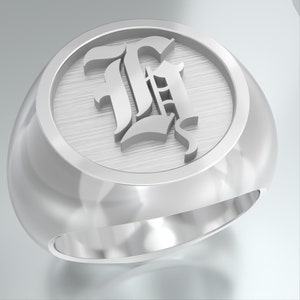 Anillo con inicial sólida en fuente inglesa antigua de plata esterlina 925 con letra H hecha a medida, tamaños grandes disponibles