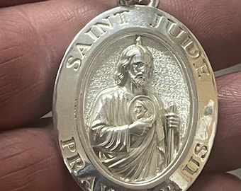 St. Jude Pray For Us Oval Pendant 2.5" heavy 85 grams Sterling Silver 925
