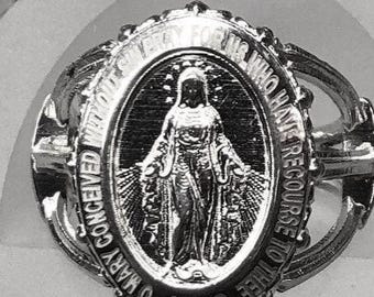 Blessed Virgin Mary Miraculous Ring 925 Sterling Silver