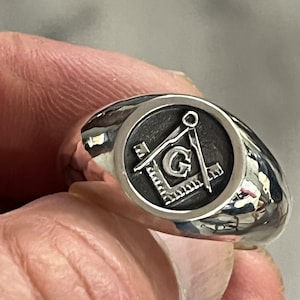 Masonic Solid Round Ring Sterling Silver 925 Available Men&#39;s Size 6-14