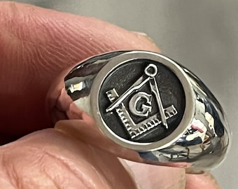 Masonic Solid Round Ring Sterling Silver 925 Available Men&#39;s Size 6-14
