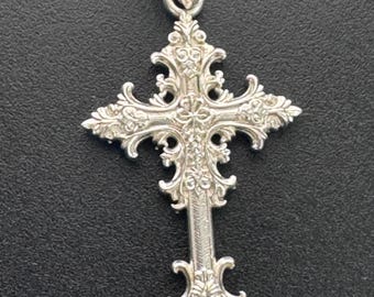 Gothic 1.75" Cross Charm Pendant Solid Sterling Silver .925