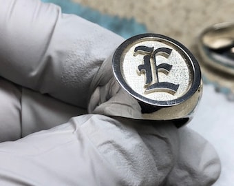 Letter E Old English Sterling Silver 925 Solid Initial Ring Large