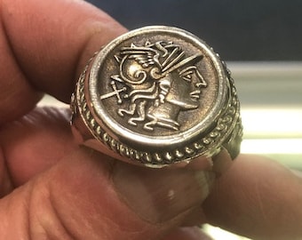Caduceus Roman God Mercury Coin Style Ring Sterling Silver 925 18-28 grams