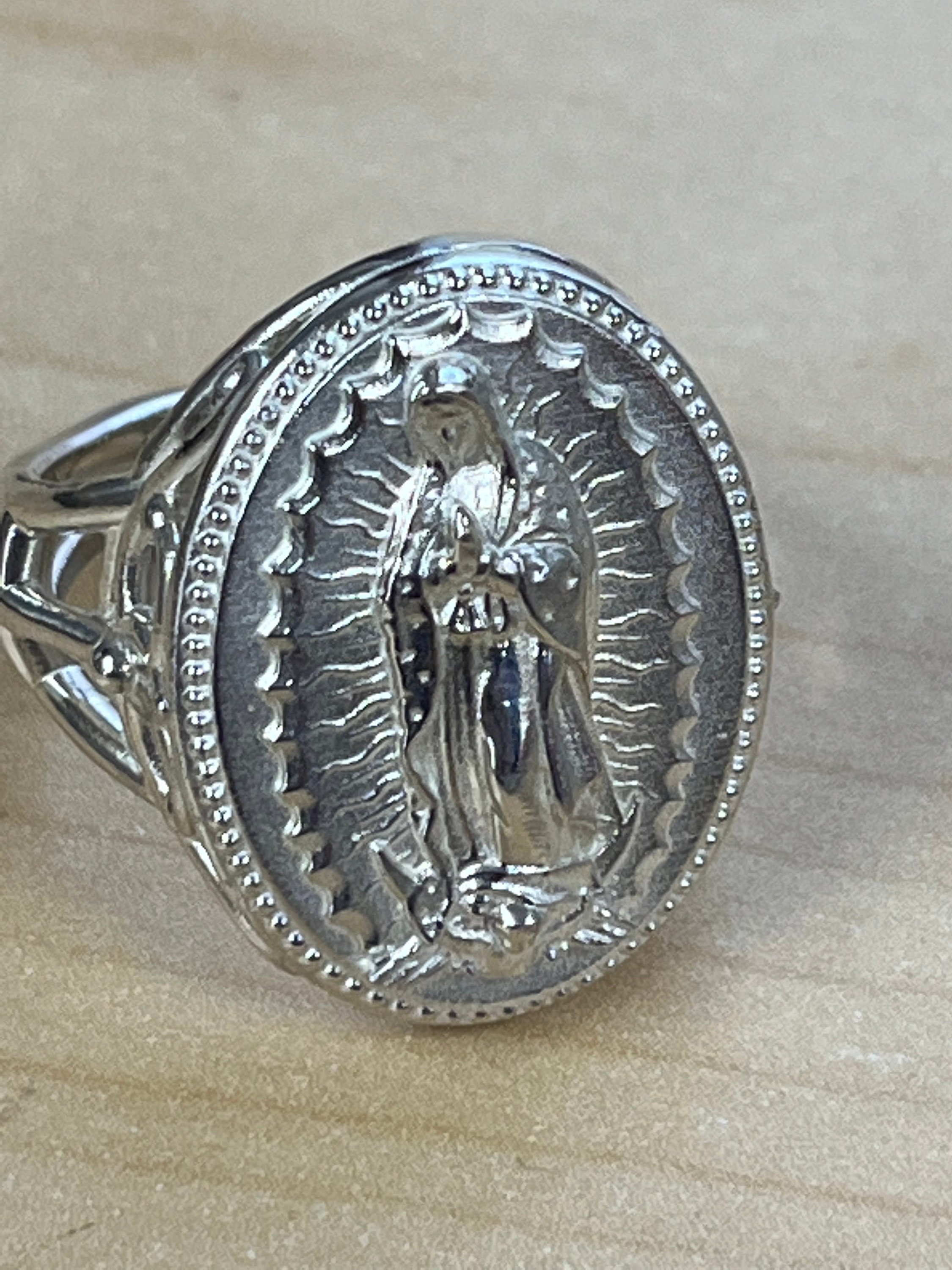 Sterling Silver 925 Large Virgin Mary Our Lady of Guadalupe Ladies Ring ...