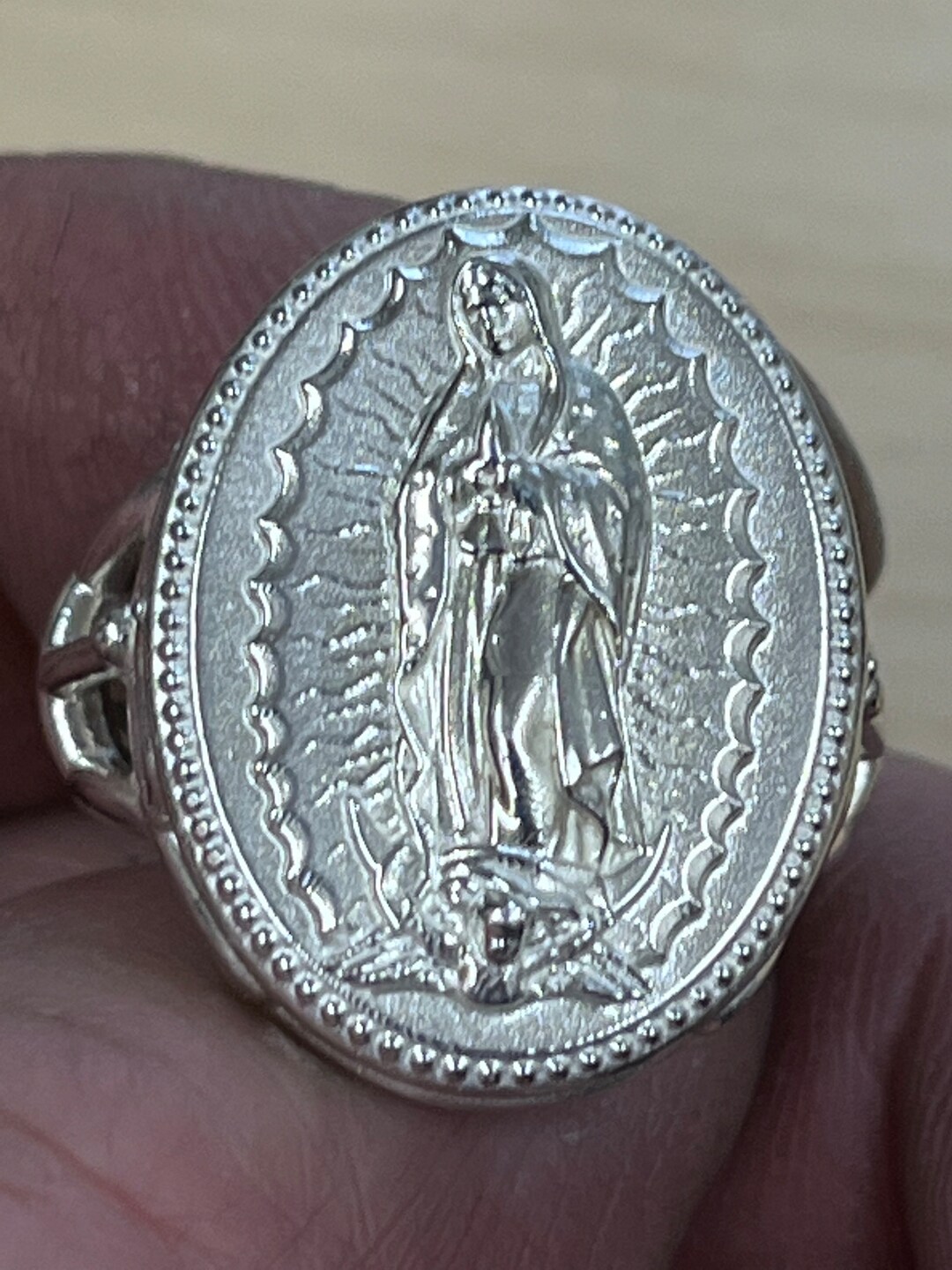 Sterling Silver 925 Large Virgin Mary Our Lady of Guadalupe Ladies Ring ...