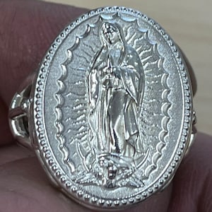 Anillo de mujer Virgen María Nuestra Señora de Guadalupe en plata de ley 925 grande