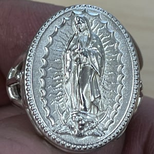 Sterling Silver 925 Large Virgin Mary Our lady of Guadalupe Ladies Ring