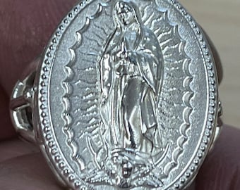 Sterling Silver 925 Large Virgin Mary Our lady of Guadalupe Ladies Ring