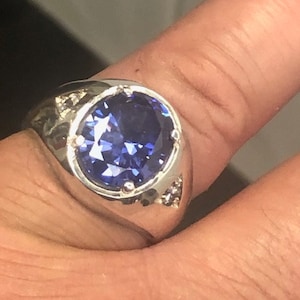 Tanzanite Synthetic Stone Men Hollow Ring 925 Sterling Silver Etsy