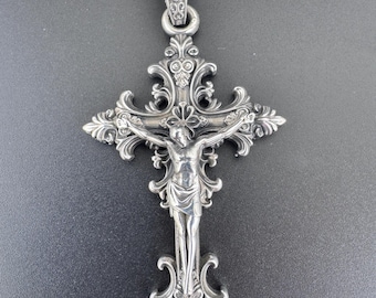Gothic Crucifix 3" Cross Charm Pendant Solid Sterling Silver .925