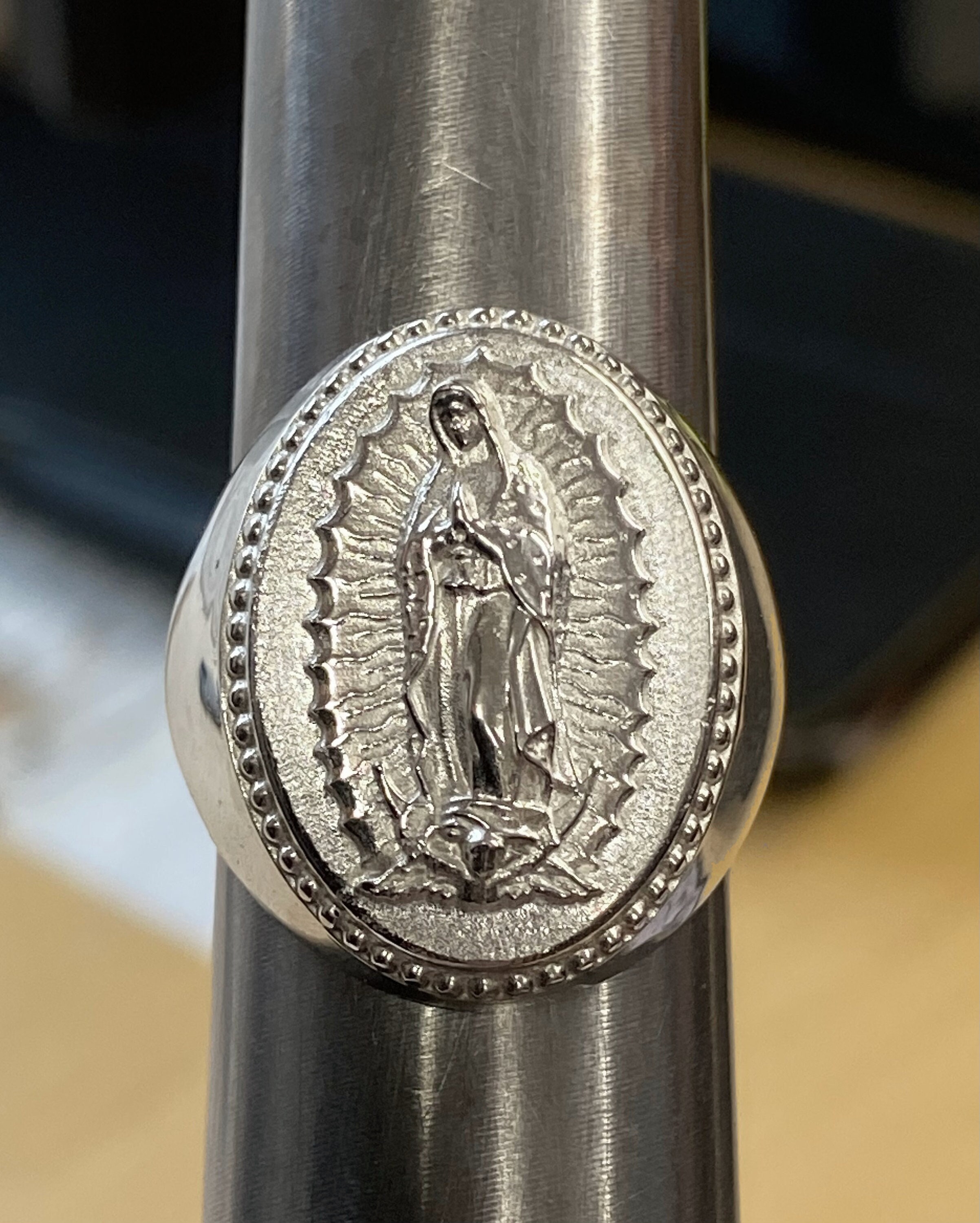 thumbnail image 2 of Sterling Silver Virgin Mary Ring - Our Lady Of Guadalupe High Polished .925 Silver Lucky Band 2 of 12