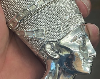Pingente de prata esterlina 925 com pingente de realeza egípcia antiga e rainha Nefertiti extra grande de 5&quot;