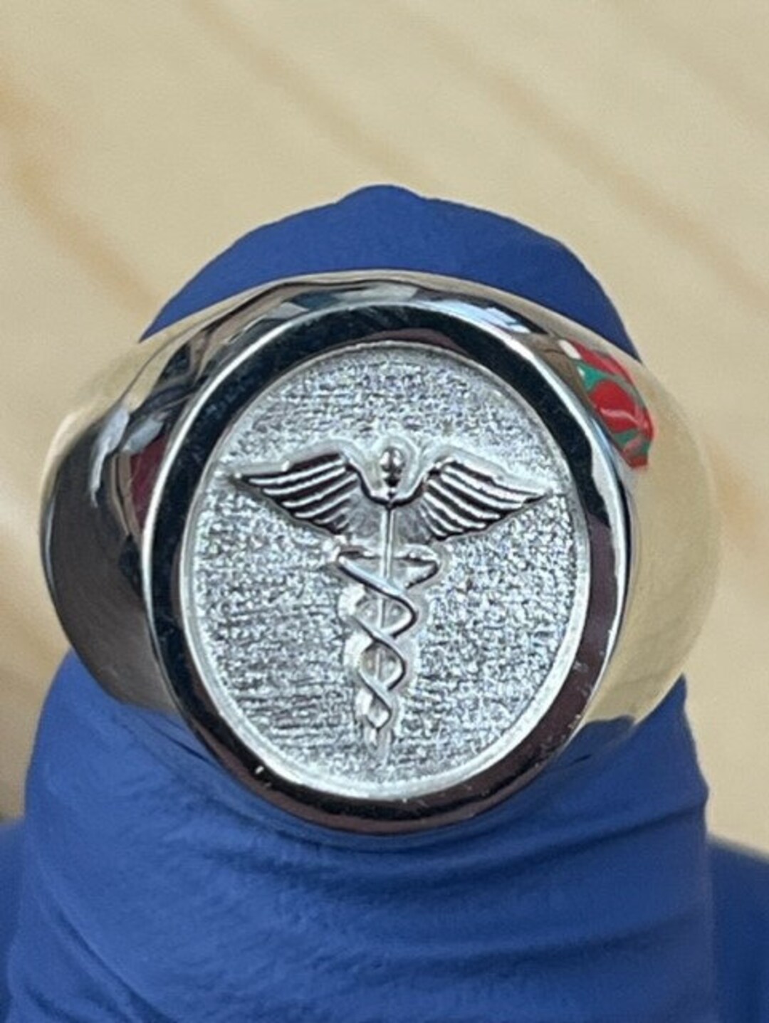 Solid Caduceus Medical Symbol Ring Sterling Silver 925 Etsy