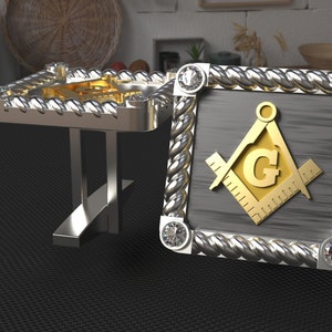 Masonic Cufflinks Custom Made .925 Sterling Silver and 14K Gold 0.4Ct Diamonds