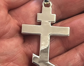 Thick Orthodox Cross 2.5&quot; Pendant Charm Solid Sterling Silver .925 Heavy 20 grams