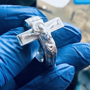 Large Crucifix Cross Ring Jesus Christ MB Design Solid Sterling Silver 925 Sizes 8-13.5
