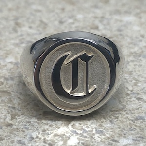 Bague initiale en argent sterling massif lettre C, police anglaise ancienne