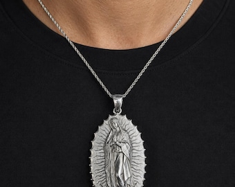 Mary of Guadalupe 2.5" Solid Pendant Sterling Silver .925