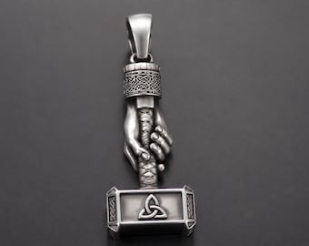 Hand of Thor Mjolnir Hammer Solid Pendant Sterling Silver 925