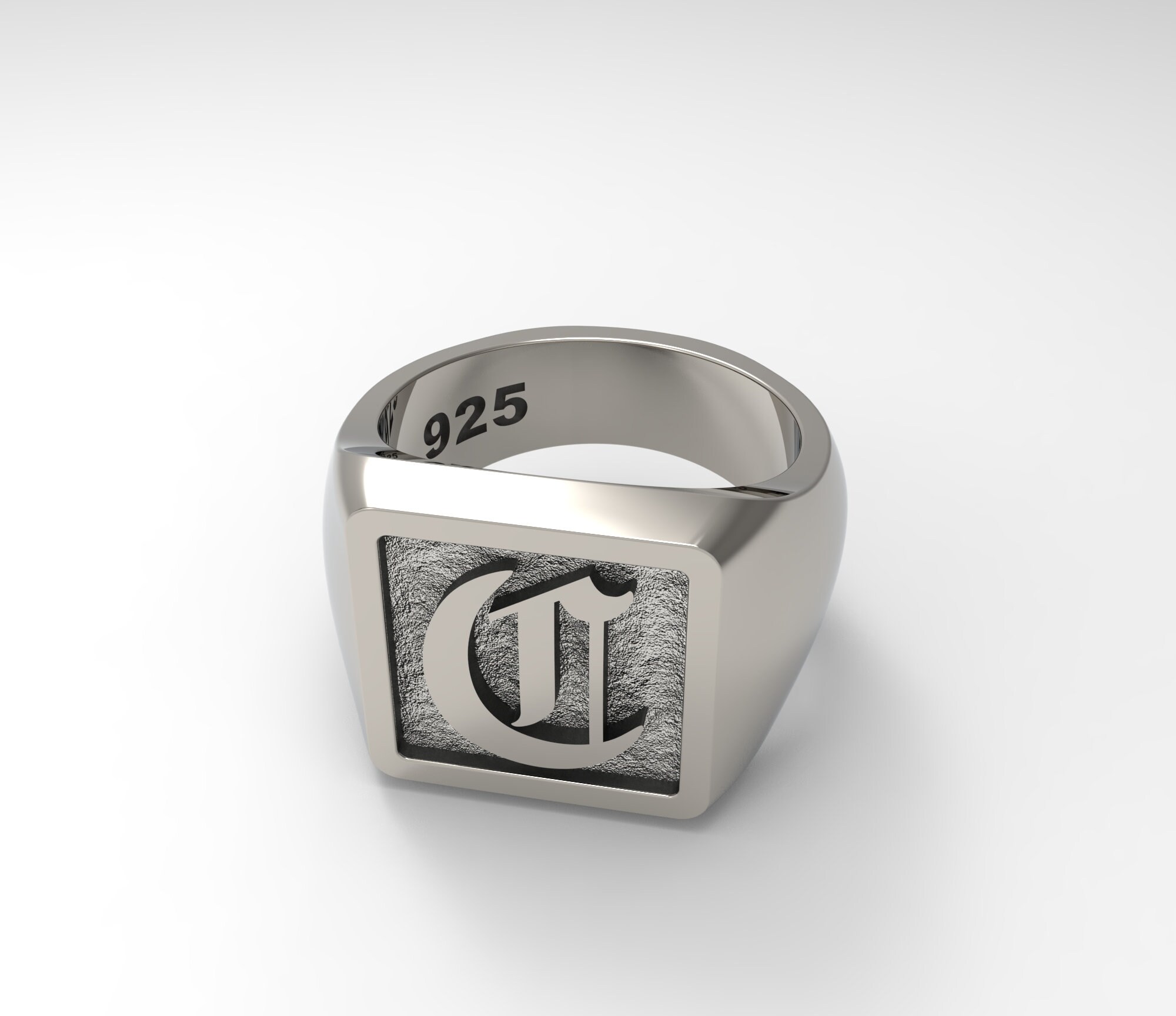 Initial C Men's Square Heavy Ring Old English Font Solid