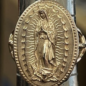 14K or 10K Gold Large Ladies Ring Virgin Mary Our lady of Guadalupe 15 grams
