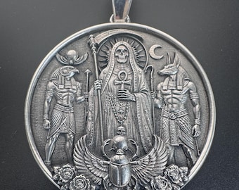 Santa Muerte and Egyptian Gods Fantasy Pendant Horus Anubis Sterling Silver 925