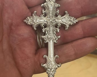 Gothic 4" Extra Large Cross Charm Pendant Solid Sterling Silver .925