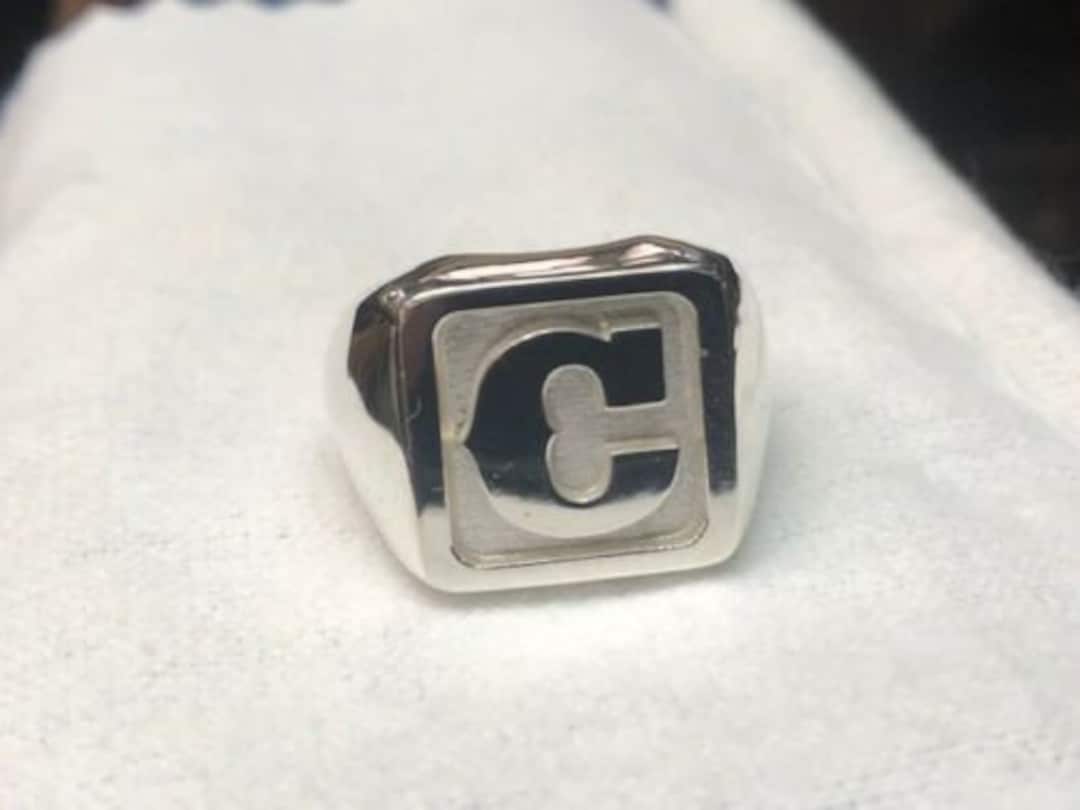 Large Sizes 13 A to Z Initial Ring Western Font Solid Sterling Silver