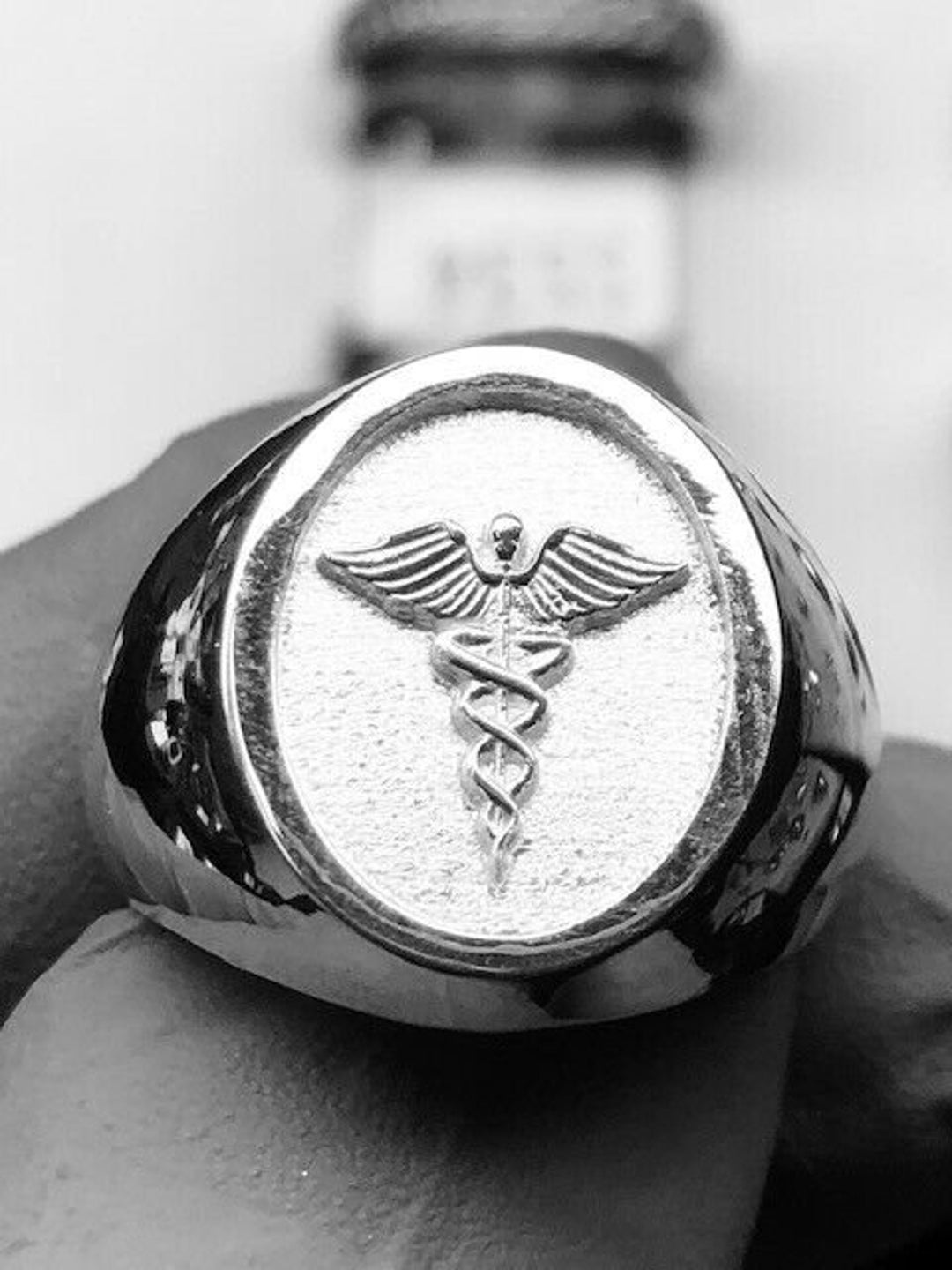 アクセサリー US MEDICAL CADUCEUS 10K RING/11,55 Sterling Silver 925 Hollow Caduceus Medical Symbol Ring - Etsy
