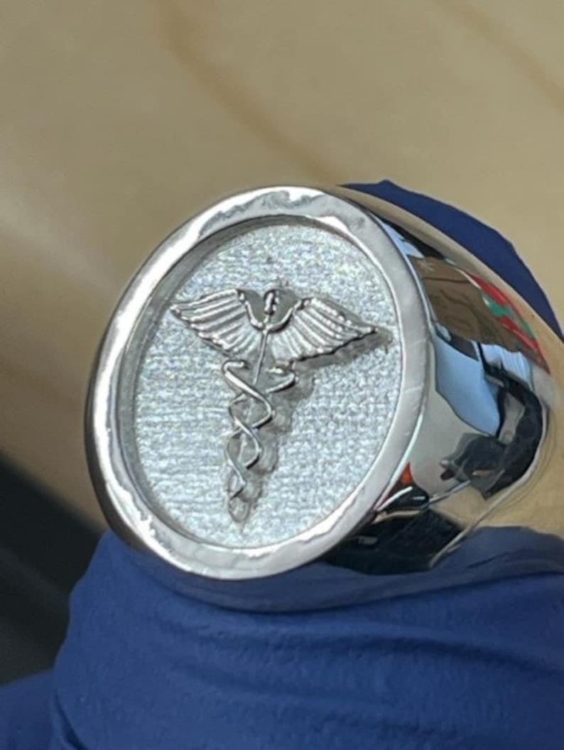 Solid Caduceus Medical Symbol Ring Sterling Silver 925 Etsy