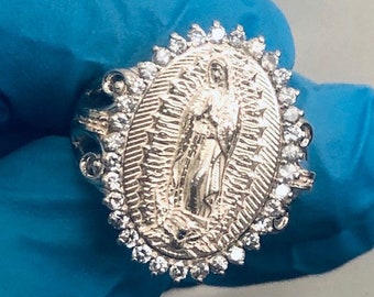 Virgin Mary Our Lady of Guadalupe Ladies Ring Sterling Silver 925 With ...