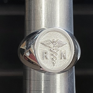 Solid Caduceus Medical Registered Nurse Physical Therapist RN PT Symbol Men's Ring Sterling Silver 925