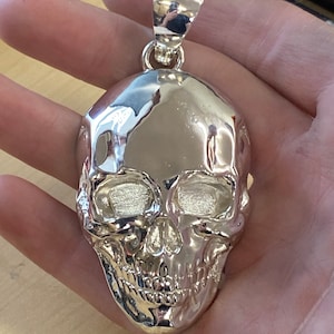 3" Large Skull Pendant Sterling Silver 925 Heavy Charm 70 grams