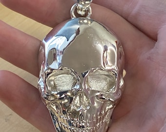 3" Skull Pendant Sterling Silver 925 Large Heavy Charm 72 grams