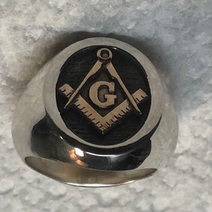 Large sizes 15-18 Masonic Two Tone Solid Men&#39;s Oval Ring Silver 925 and 14K Gold logo